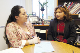 Adel Olivera of the Center for Employment Training's Immigration and Citizenship Program, with Rosalba Marquez